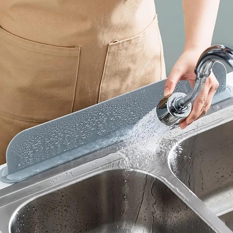 Silicone Sink Splash Guard – Self-Adhering Water Barrier for Kitchen Sinks & Countertops – Prevents Water Splashes, Say Goodbye to Mess and Keep Dry Cleaning Grey