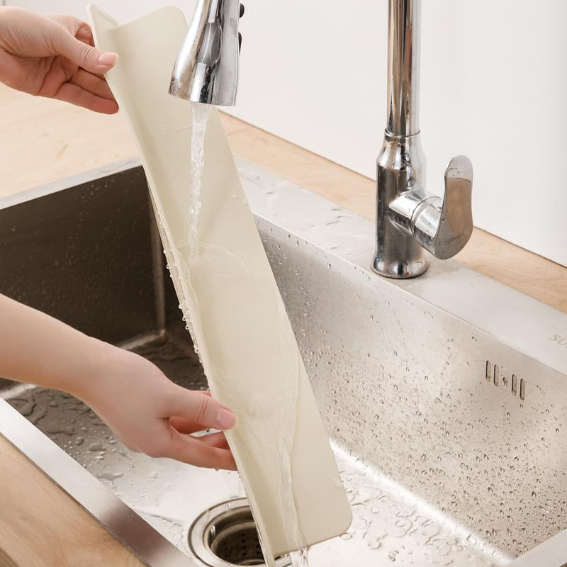 Silicone Sink Splash Guard – Self-Adhering Water Barrier for Kitchen Sinks & Countertops – Prevents Water Splashes, Say Goodbye to Mess and Keep Dry Cleaning Grey