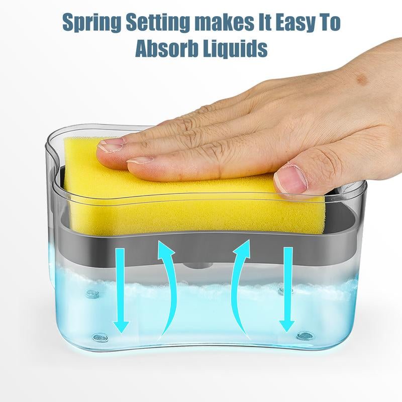 2-In-1 Soap Dispenser & Sponge Holder Combo for Kitchen Large Capacity Easy One-Hand Operation Gray Includes Drip Tray & Caddy for Clean and Organized Countertops Home Goods