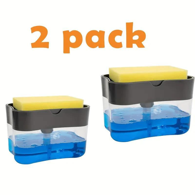 2-In-1 Soap Dispenser & Sponge Holder Combo for Kitchen Large Capacity Easy One-Hand Operation Gray Includes Drip Tray & Caddy for Clean and Organized Countertops Home Goods