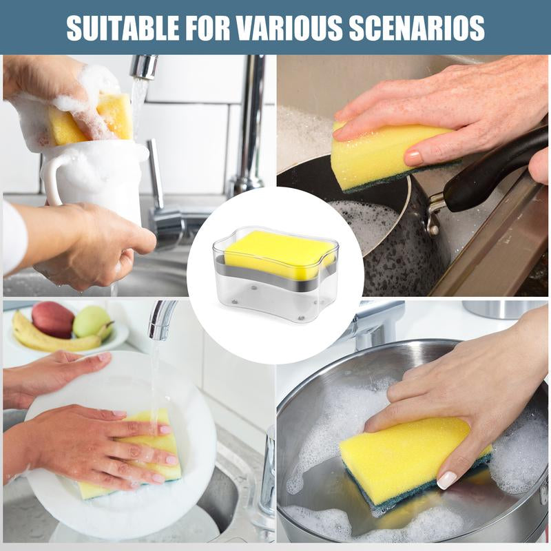 2-In-1 Soap Dispenser & Sponge Holder Combo for Kitchen Large Capacity Easy One-Hand Operation Gray Includes Drip Tray & Caddy for Clean and Organized Countertops Home Goods