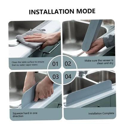 Silicone Sink Splash Guard – Self-Adhering Water Barrier for Kitchen Sinks & Countertops – Prevents Water Splashes, Say Goodbye to Mess and Keep Dry Cleaning Grey